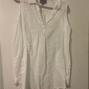 For Cynthia Cream Sleeveless Linen Tunic